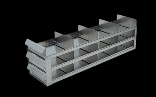 stainless steel laboratory freezer rack with sliding trays for 2 inch cryo boxes three high by four deep 