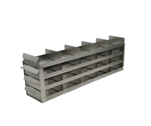 stainless steel laboratory freezer rack with sliding trays for 2 inch freezer boxes four high by five deep 