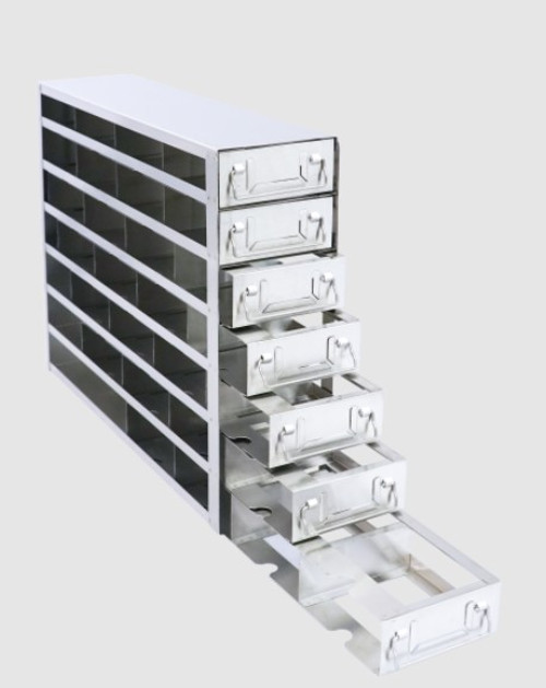 stainless steel laboratory freezer drawer rack for 2 inch cryo boxes 7 tall by 4 deep 