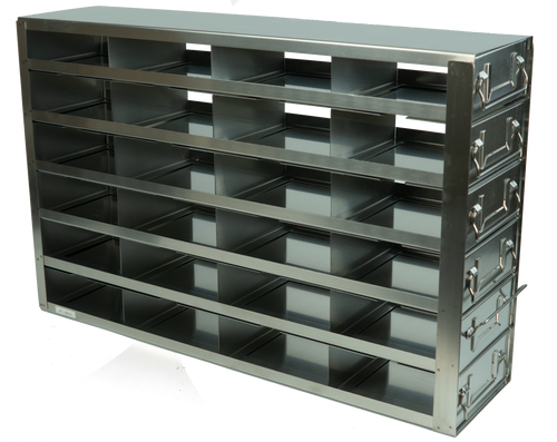 stainless steel laboratory freezer drawer rack for 2 inch cryo boxes 6 tall by 4 deep 