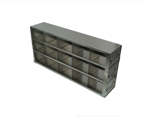 stainless steel laboratory drawer freezer rack for 3 75 inch cryo boxes 15 boxes in a five deep by three high configuration